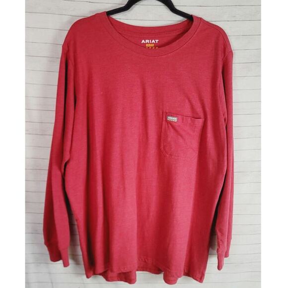 ARIAT REBAR COTTON STRONG LONG SLEEVE QUALITY TSHIRT IN HEATHERED RED, SZ 2XL - Picture 1 of 13